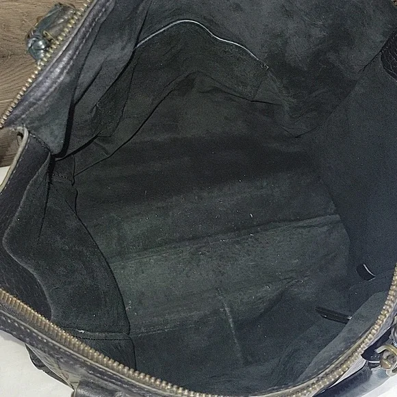 Gryson Black/Blue Pebble Leather Tote Bag